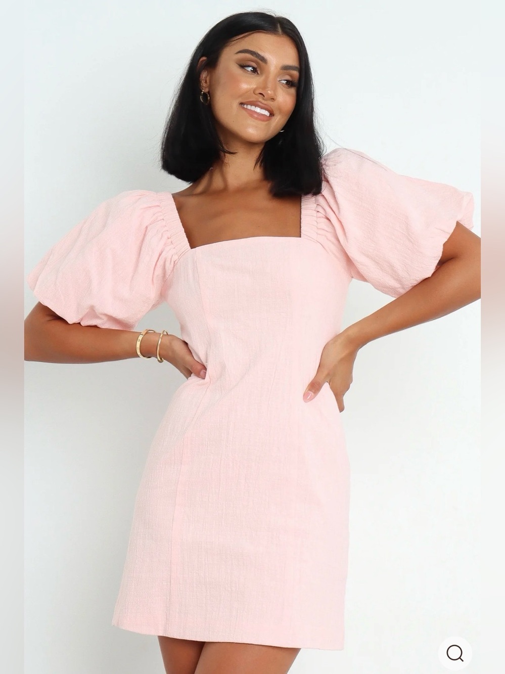 SNDYS Md Balletcore Romantic Chic Tuscany Dress Baby Pink Poof Sleeve Mini Dress